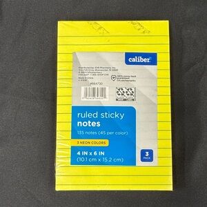Caliber 3 color neon Yellow orange and pink Ruled Sticky Notes 4 inch x 6 inch